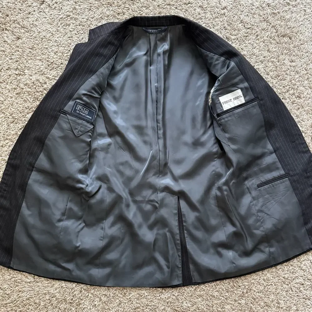 Vintage 80’s Polo Ralph Lauren Black Suit Jacket Wool Size 38R Union Made in USA